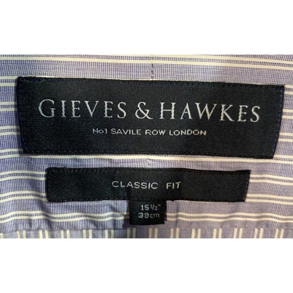 Gieves & Hawkes  Men's Double Cuff Classic Fit Dress Shirt Stripped Purple 15.5 - Picture 5 of 5
